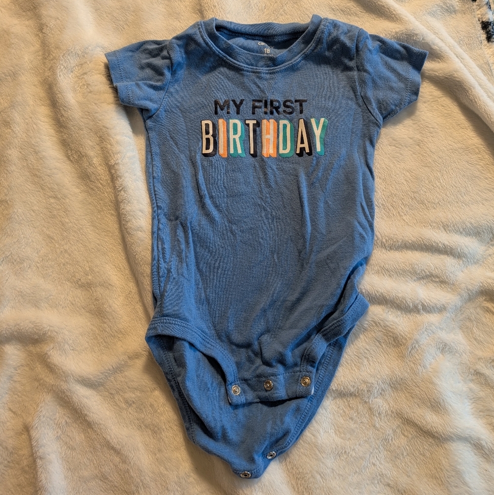 Blue 'My First Birthday' Onesie